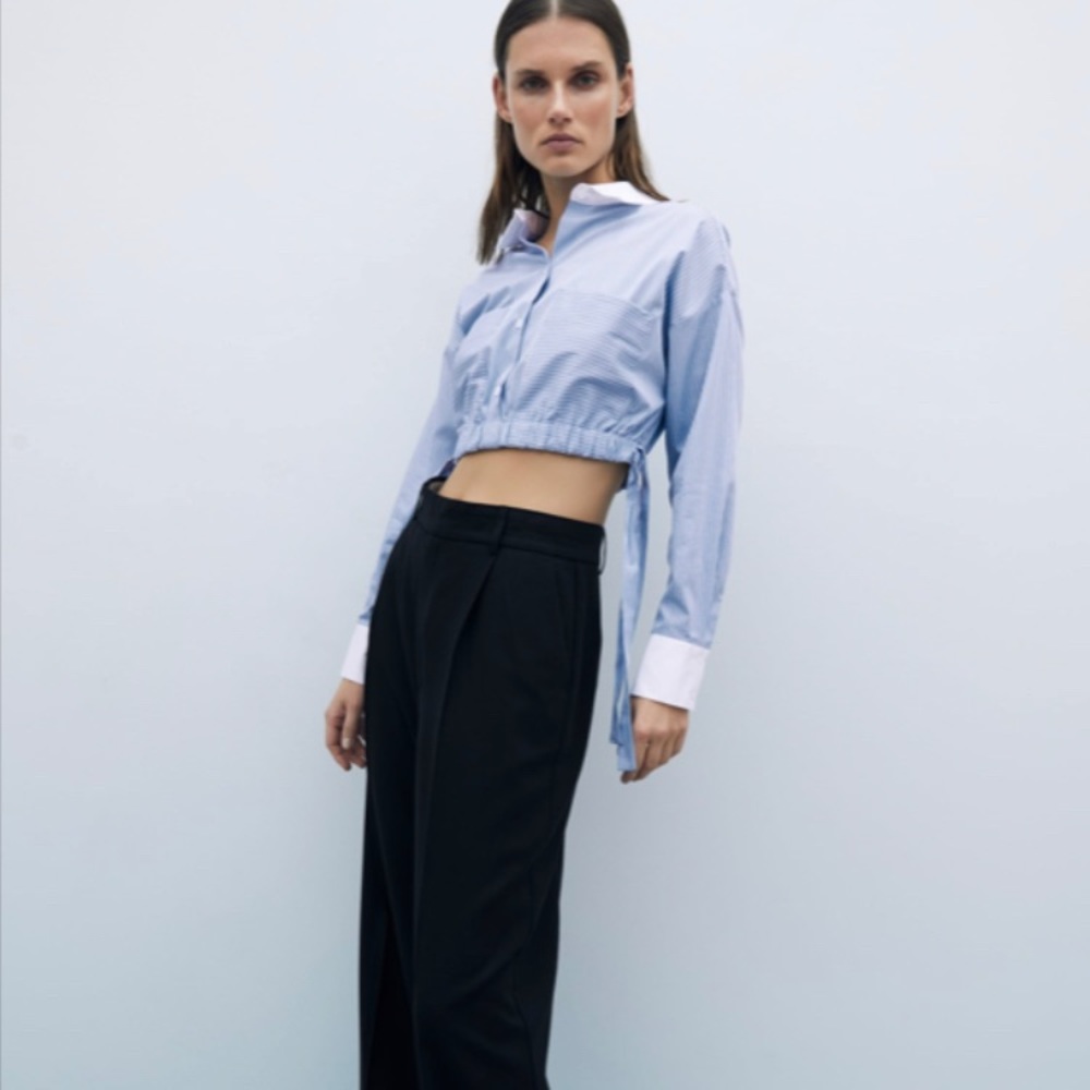 New With Tags Zara Contrast Poplin Top
